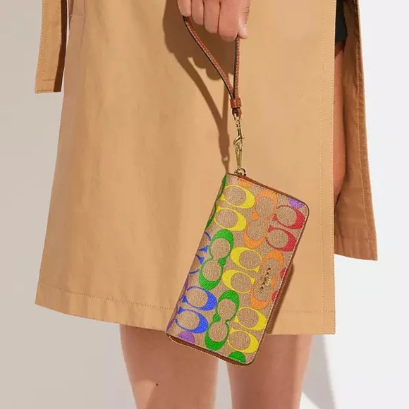 Coach Long Zip Around Wallet In Rainbow Signature Canvas - Picture 13 of 13